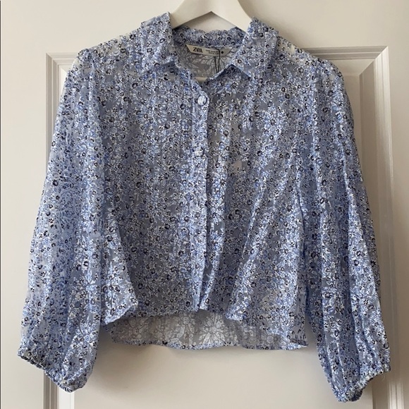 Zara Tops Zara Floral Organza Button Down Blouse Poshmark